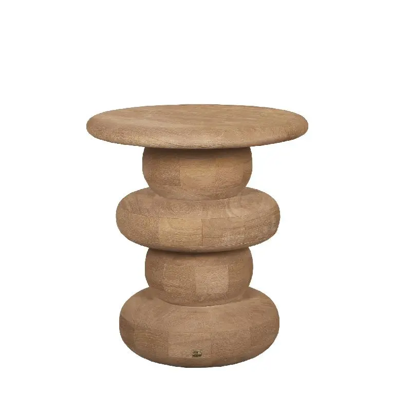 Beistelltisch – Geriffeltes Design, Mangoholz, Runde Form, Natur – Keven | PTMD