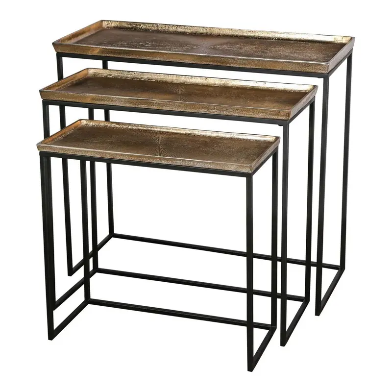 Beistelltisch – Gold Aluminium, Schwarzes Eisen, Mehrteiliges Design - Daan | PTMD