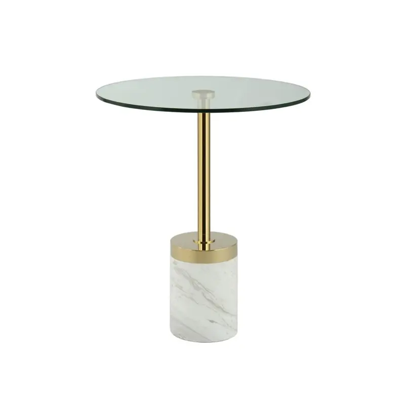 Beistelltisch – Gold Weiß Farbe, Glas Marmor Material, Zeitlos Elegantes Design - Lana 125 | Kayoom