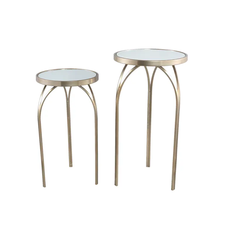 Beistelltisch – Goldfarbenes Eisen, Spiegeltischplatte, Hohes Design - Rikka | PTMD