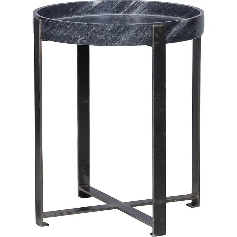 Beistelltisch Harvard mit Marmortablett aus Eisen Ø53cm - Marmoroptik