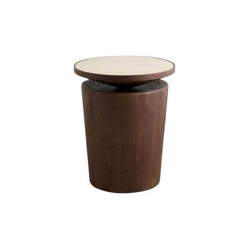 Beistelltisch KWANDO aus Mangoholz mit Travertine Ø41cm - Dunkelbraun