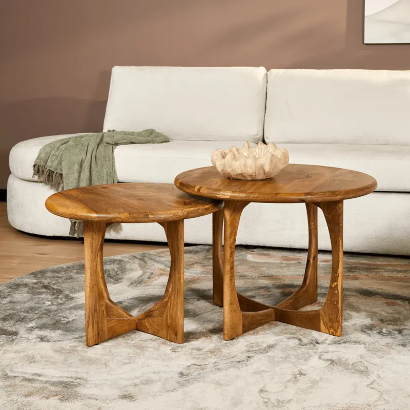 Beistelltisch – Mango Holz, Natur Finish, Rundform 70cm – Milou | Starfurn
