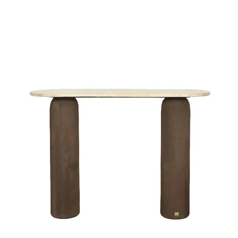 Beistelltisch – Mangoholz, Marmorplatte, oval, braun – Liora | PTMD