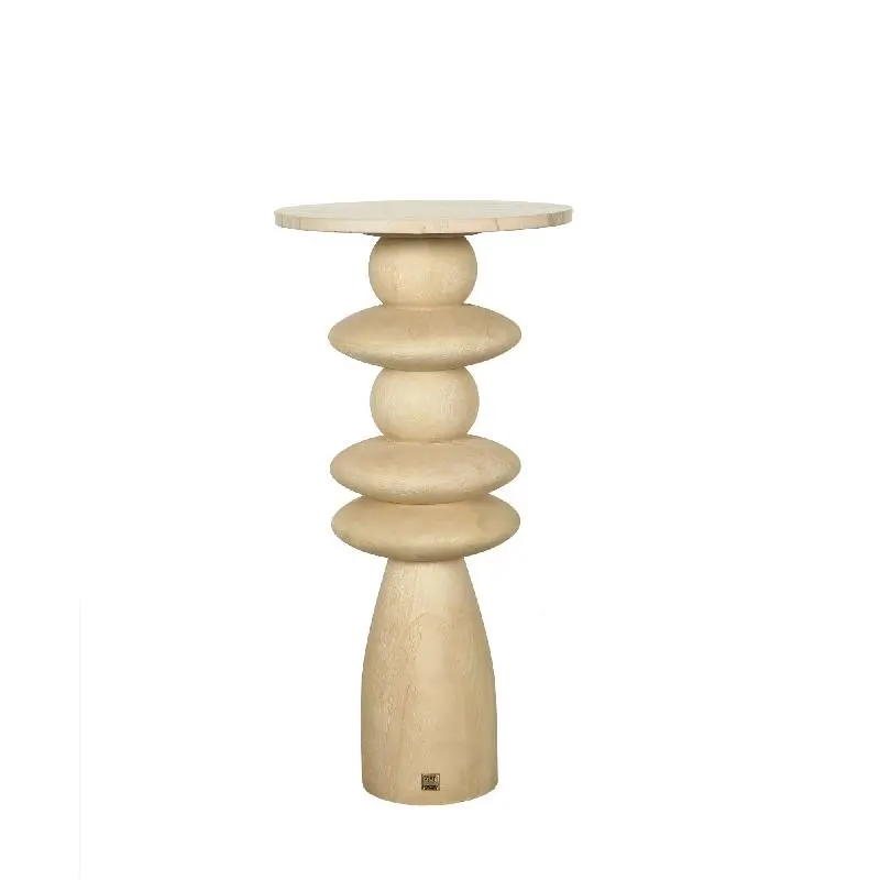 Beistelltisch – Mangoholz, Marmorplatte, Runde Form, Natur, L – Callain | PTMD