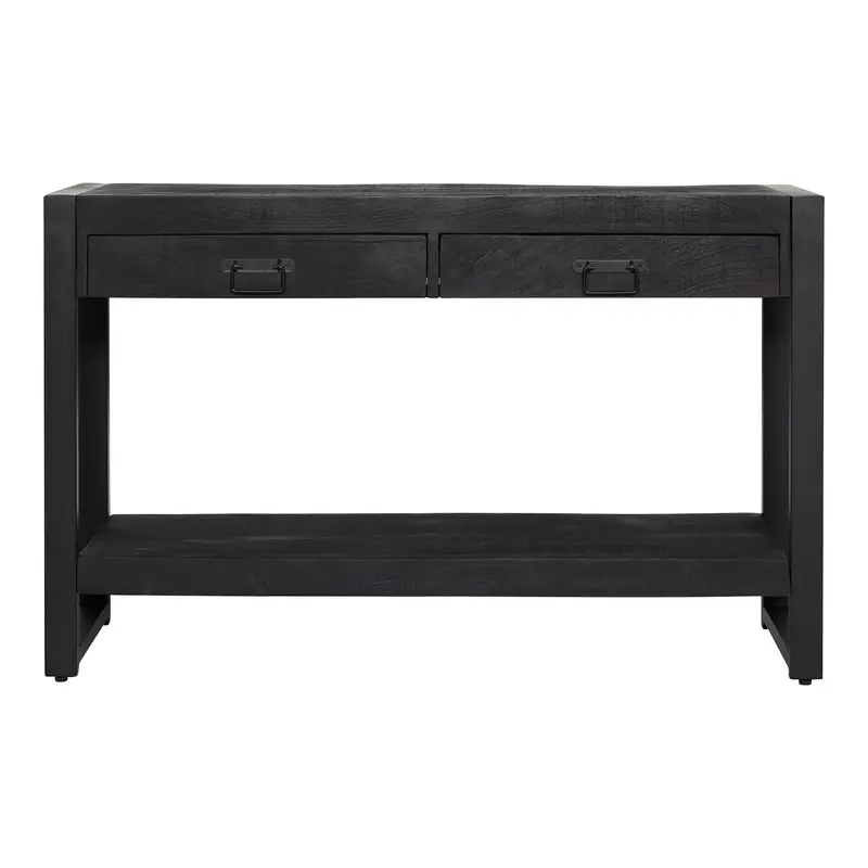Beistelltisch - Mangoholz Schwarz, Zwei Schubladen, Schwarzes Gestell, 120 cm – Boaz | Starfurn
