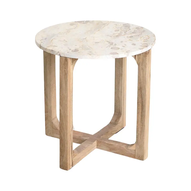 Beistelltisch Norda mit Marmorplatte Ø50cm - Cremeweiß