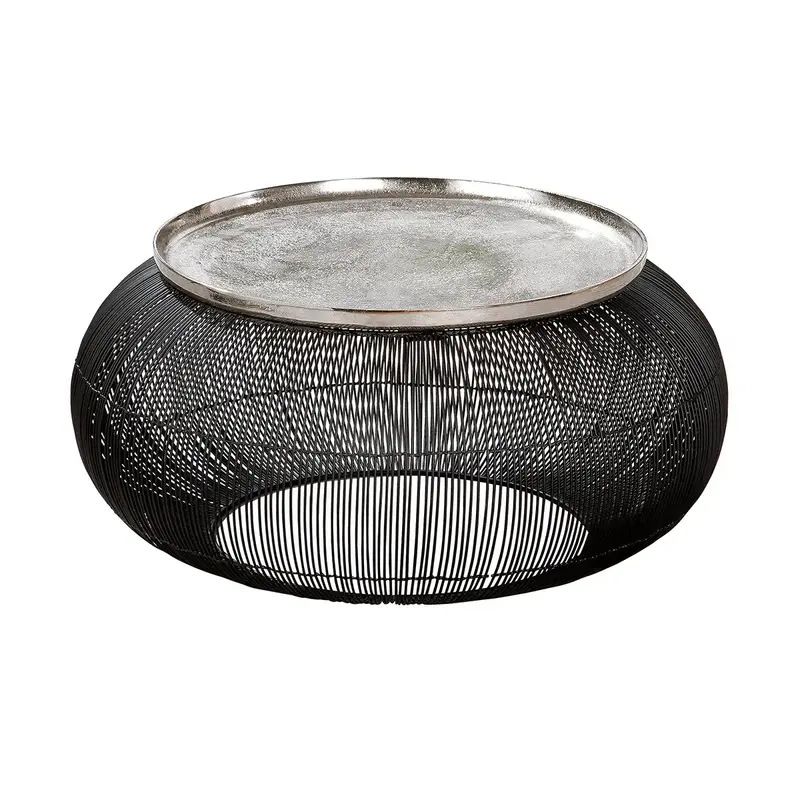 Beistelltisch – Schwarzes Aluminium, Silberfarbener Akzent, Runde Form - Puntual | Gilde