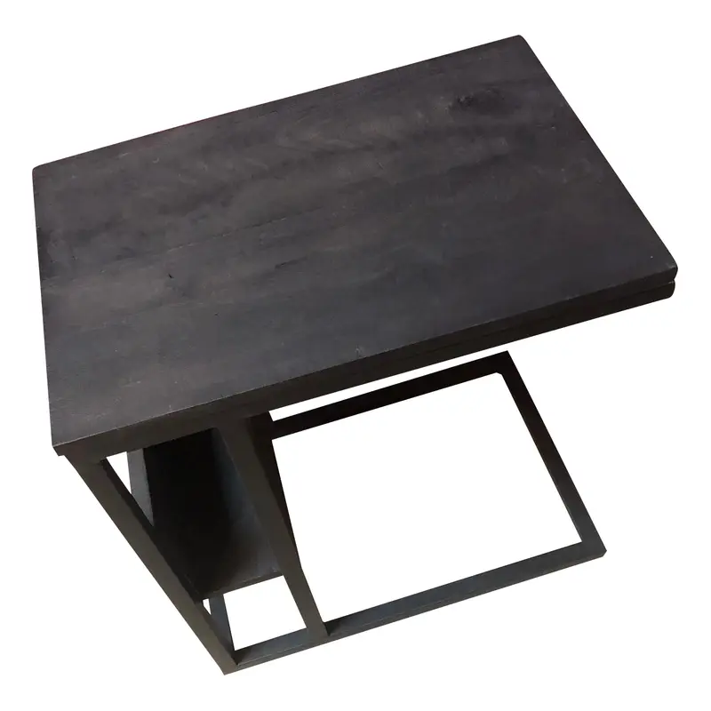 Beistelltisch - Schwarzes Mangoholz, Sandgestrahlt, Metallrahmen, 53 cm | Starfurn