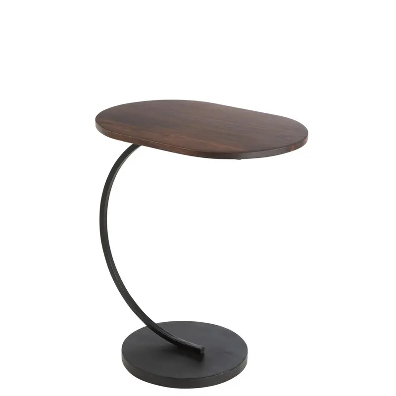Beistelltisch Swoosh Oval aus Eisen und Mangoholz - Dunkelbraun