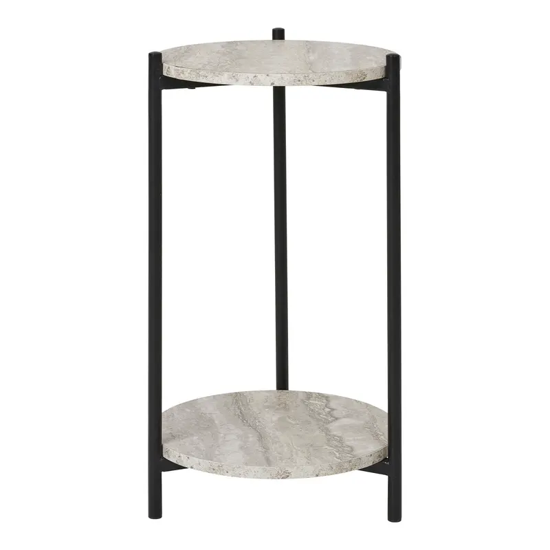 Beistelltisch – Travertin-Optik, 2 Ablagen, 46cm hoch - Leuven | House Nordic