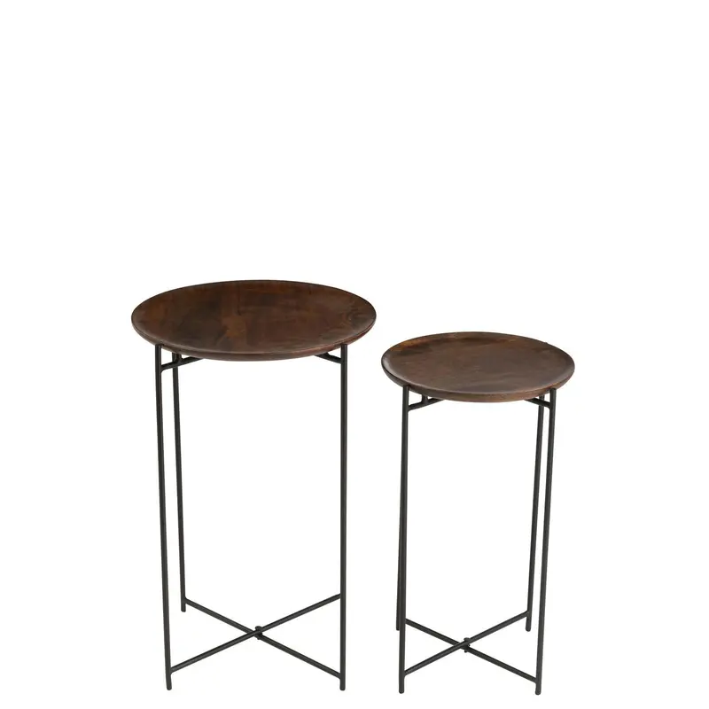 Beistelltische rund, 2er-Set aus Eisen und Mangoholz Ø39cm - Braun/Schwarz