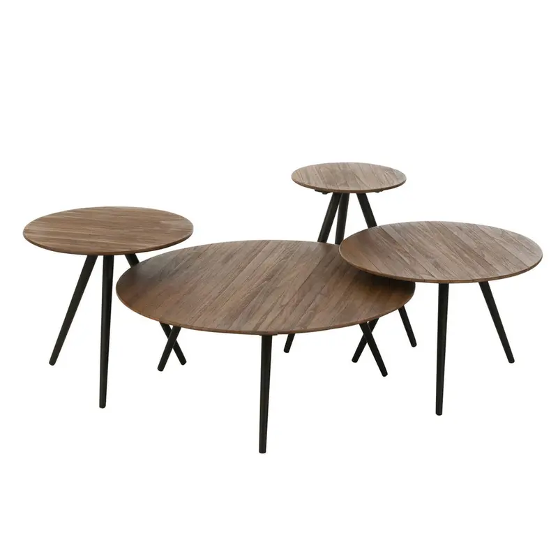 Beistelltische Siro Rund, 4er-Set aus recyceltem Teakholz - Braun
