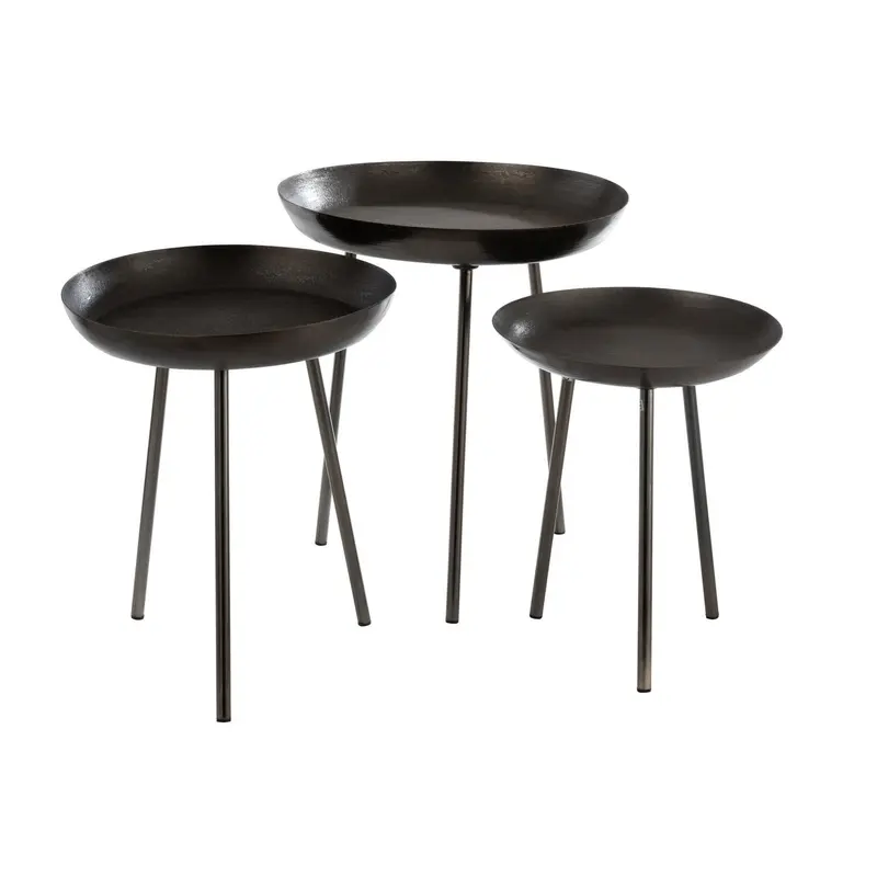 Beistelltische Tablett aus Metall, 3er-Set Ø52cm - Dunkelgrau