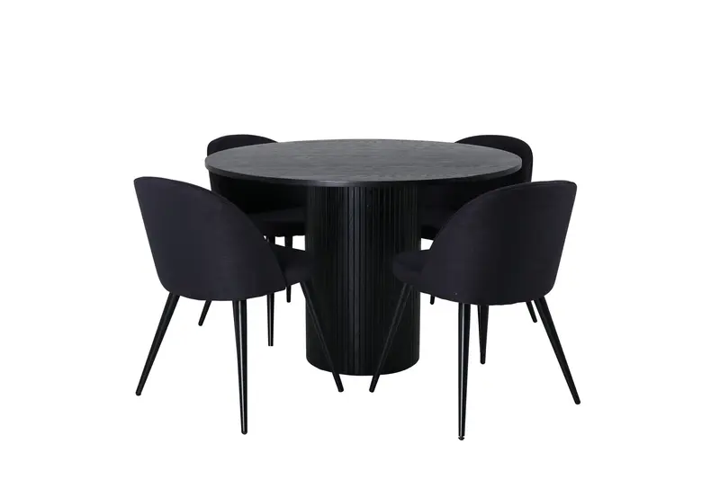 Bianca rundes 5 teiliges Essgruppen Set mit schwarzem Tisch Ø 110 cm und 4 schwarzen Esszimmerstühlen