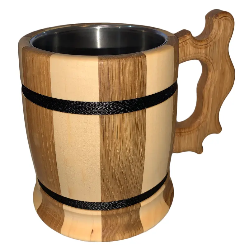 Bierkrug aus Holz, Nr. 009.167 Ahorn/Eiche oder Esche geölt, Griff rustikal, 0,5 ltr.