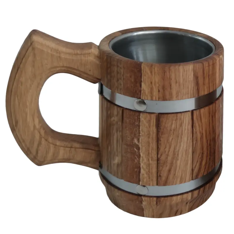 Bierkrug klein aus Holz mit Metallringen, Nr. 009.161 Eiche geölt, 0,33 Liter