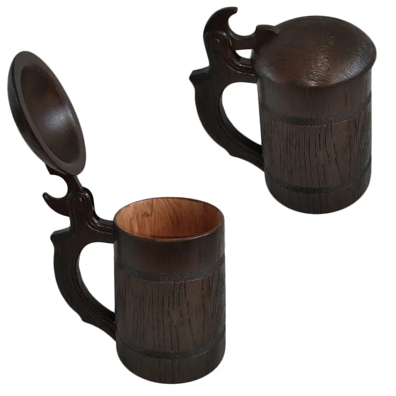 Bierkrug mit Deckel aus Holz, Nr. 009.164 Eiche dunkel lackiert, 0,5 Liter