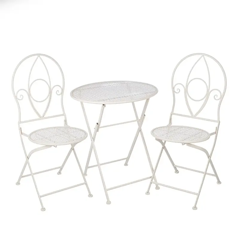 Bistroset – Weißes Metall, Mattes Finish, Blumendesign - Flores | Gilde
