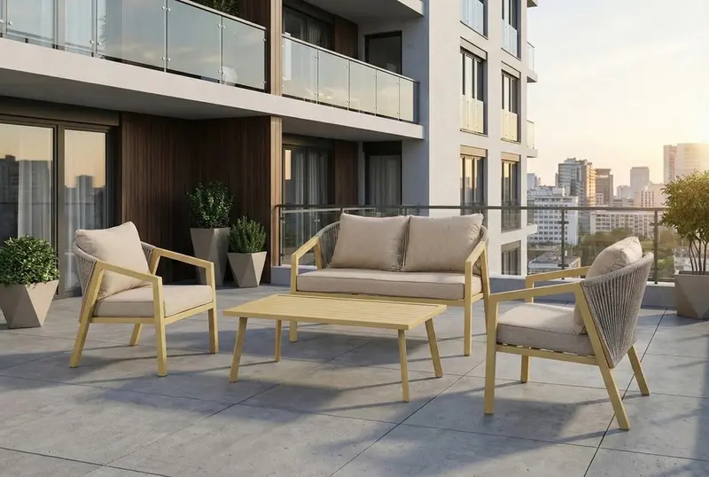Bjorkka Gartenlounge-Set "LOARA CAFFE" Holz-Optik Rope Skandinavisch