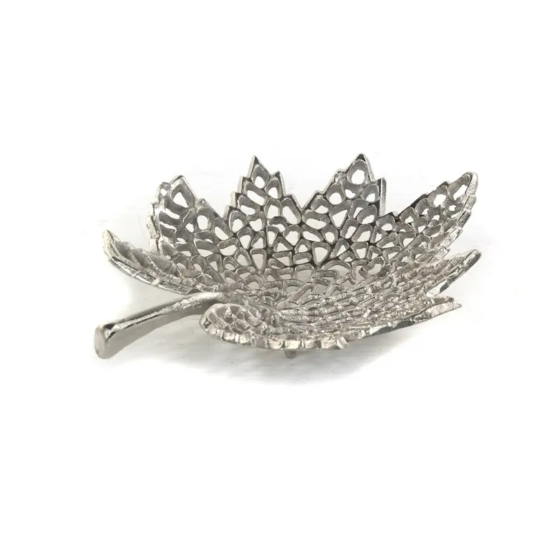 BLATT SCHALE "LEAF" | 2 Größen, Metall | Dekoschale silber | Muster