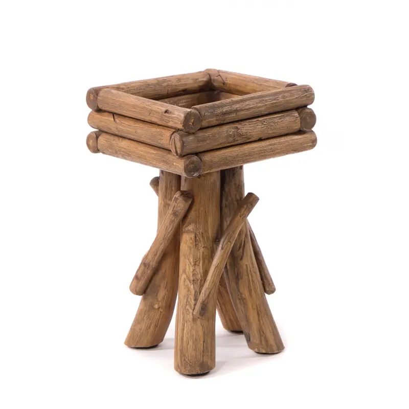 BLUMENHOCKER "TWIST" | Teak | rustikaler Holzhocker | Größe