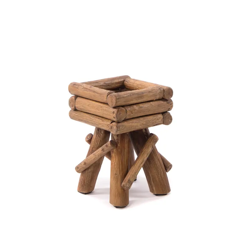 BLUMENHOCKER "TWIST" | Teak | rustikaler Holzhocker | Größe