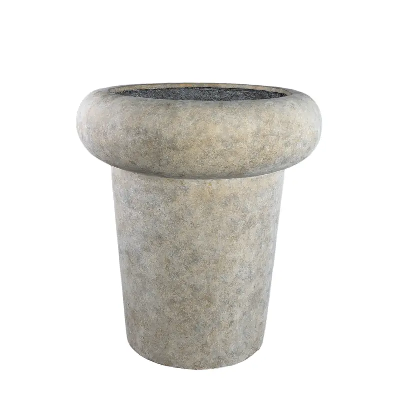 Blumentopf – Brauner Zement, Breiter Rand, Runde Form - Megga | PTMD