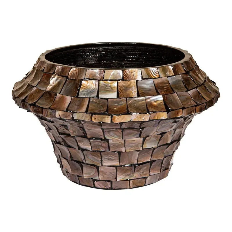 Blumentopf – Bronzefarbener Bambus, Runde Form, Niedriges Design, M - Daven | PTMD