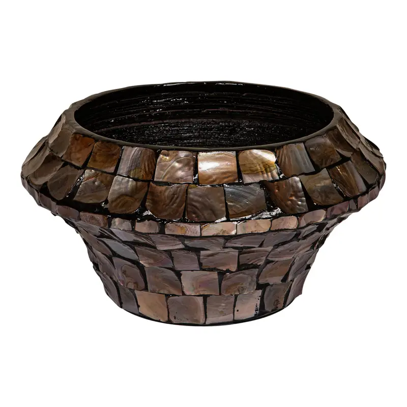 Blumentopf – Bronzefarbener Bambus, Runde Form, Niedriges Design, S - Daven | PTMD