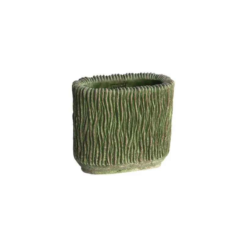 Blumentopf – Ovale Form, Streifen Struktur, Moosgrüne Farbe, S – Jacyln | PTMD