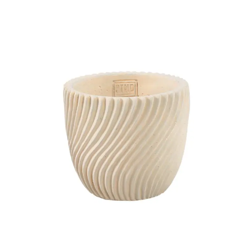 Blumentopf – Runde Form, Linienmuster Design, Creme Oberfläche, Zement Material, M – Lianna | PTMD