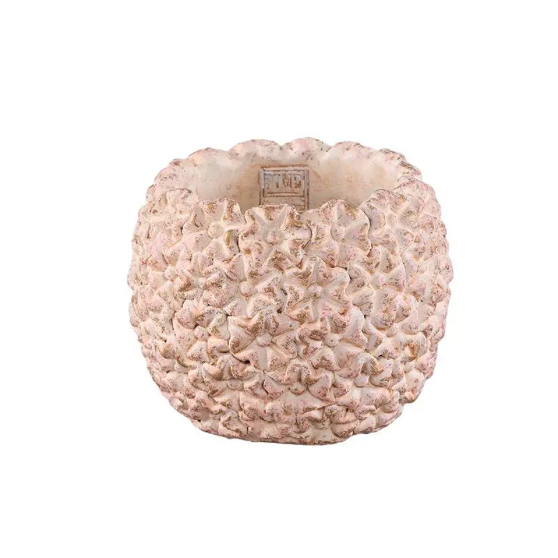 Blumentopf – Runde Form, Zement Material, Blumen Muster, Rosa Oberfläche, M – Salia | PTMD