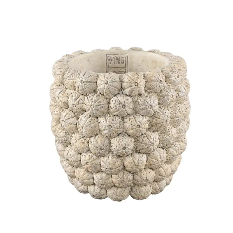 Blumentopf – Runde Form, Zement Material, Frucht Muster, Creme Oberfläche, L – Katey | PTMD