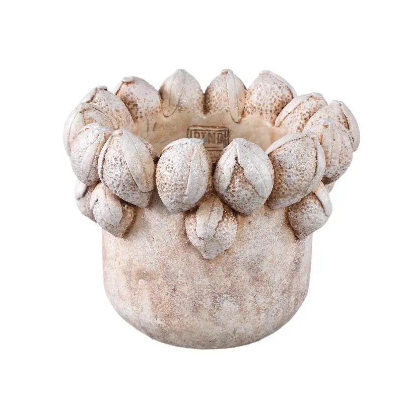 Blumentopf – Runde Form, Zement Material, Zitronen Muster, Creme Oberfläche, L – Latesha | PTMD