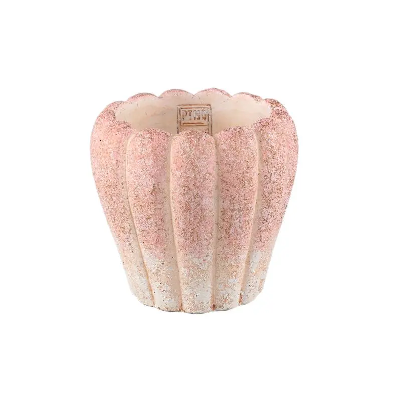 Blumentopf - Runder Zement, Gerippte Oberfläche, Rosa, L – Chantile | PTMD
