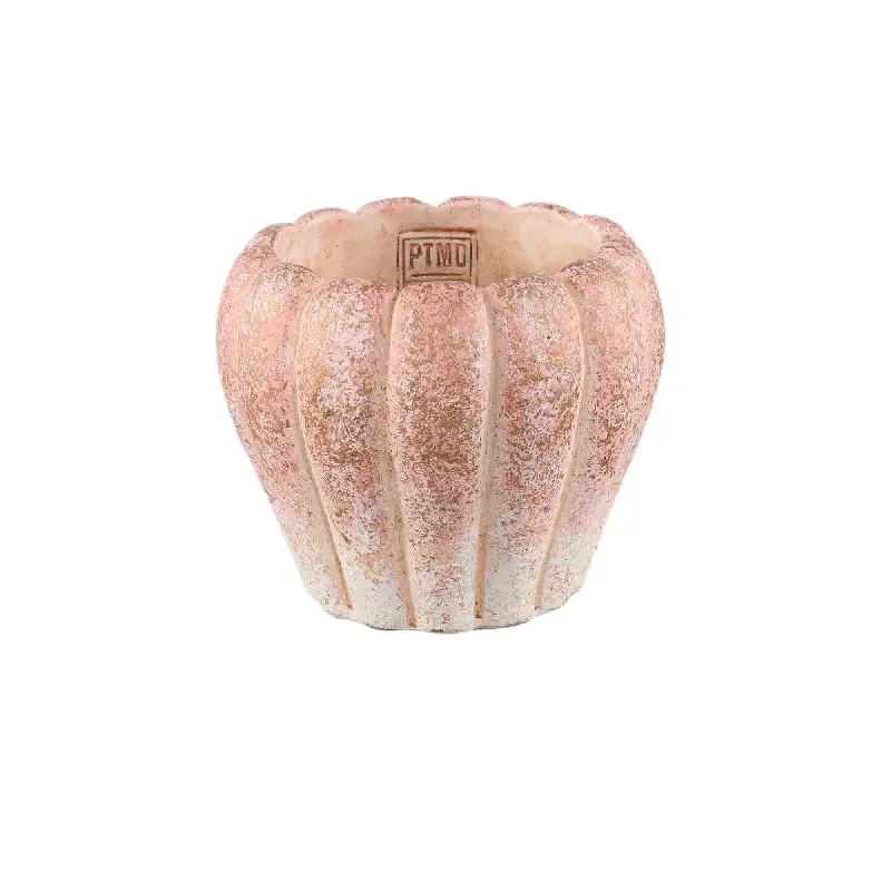 Blumentopf - Runder Zement, Gerippte Oberfläche, Rosa, M – Chantile | PTMD