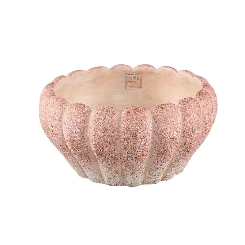 Blumentopf - Runder Zement, Gerippte Oberfläche, Rosa, Niedrig, S – Chantile | PTMD