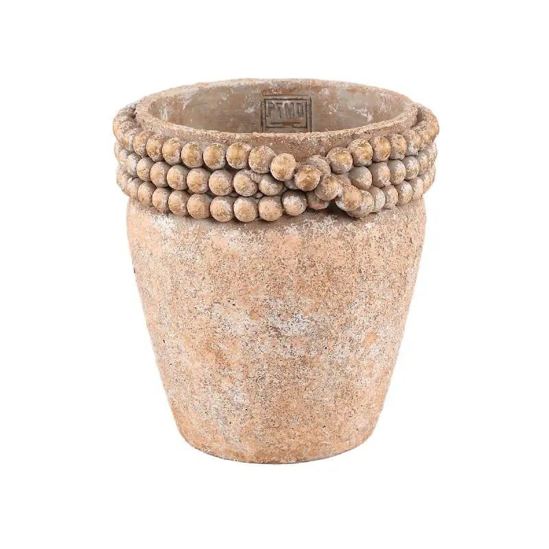 Blumentopf - Runder Zement, Perlenrand, Braun, XL – Rydel | PTMD