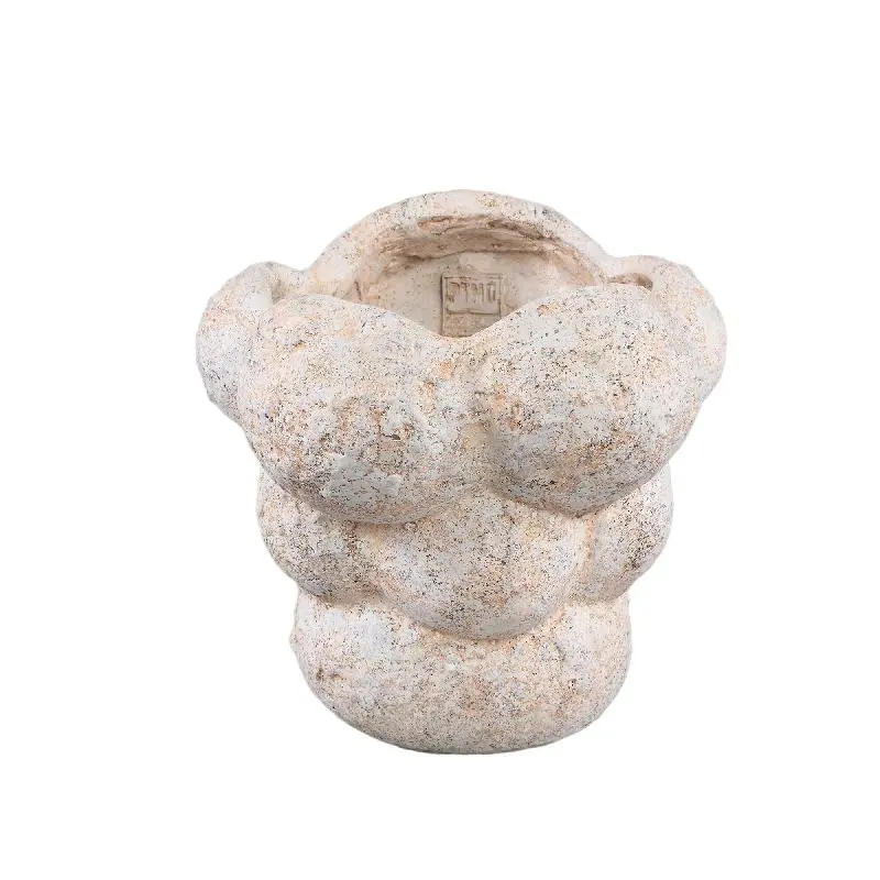 Blumentopf – Zement Material, Kreis Muster, Creme Farbe, L – Vasilisa | PTMD