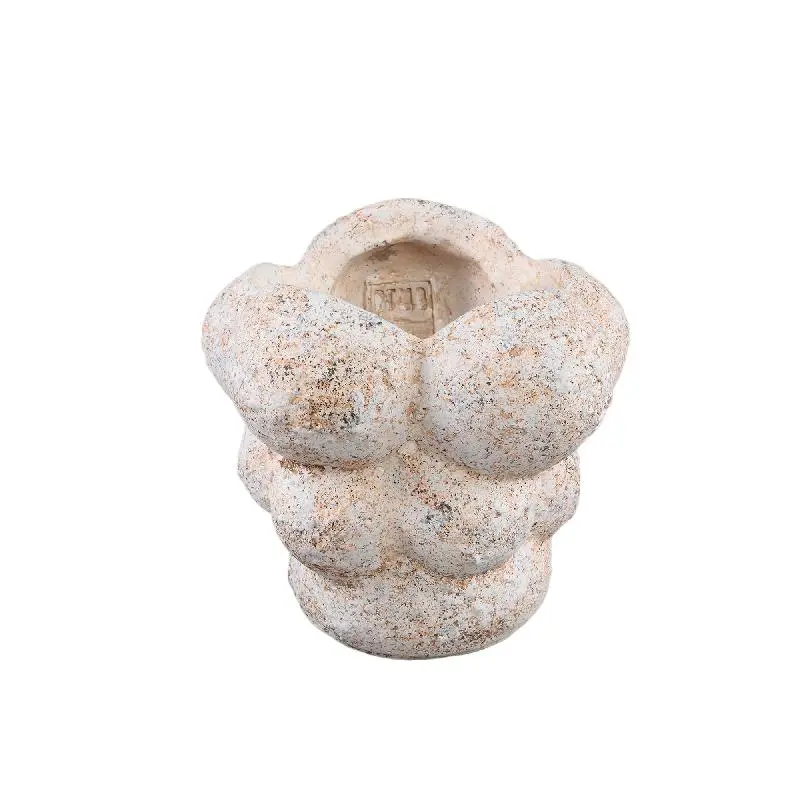 Blumentopf – Zement Material, Kreis Muster, Creme Farbe, M – Vasilisa | PTMD