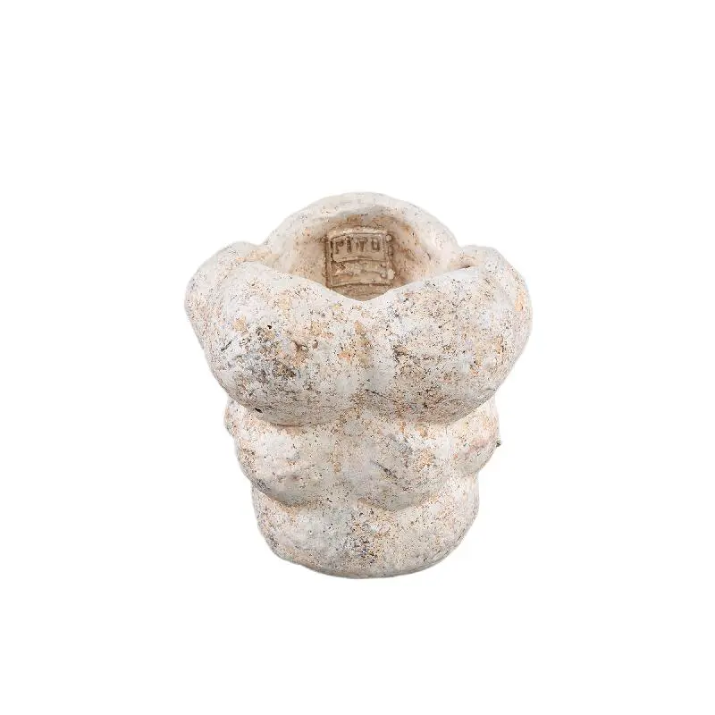 Blumentopf – Zement Material, Kreis Muster, Creme Farbe, S – Vasilisa | PTMD