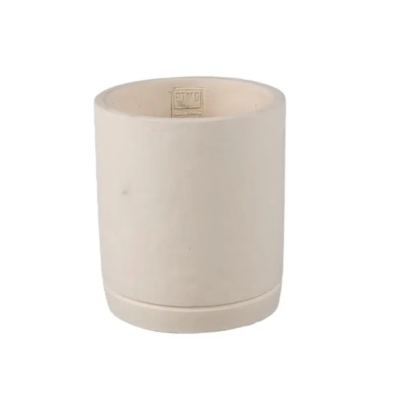 Blumentopf - Zylindrischer Zement, Runde Form, Matte Oberfläche, Cremefarbe, M – Vik | PTMD