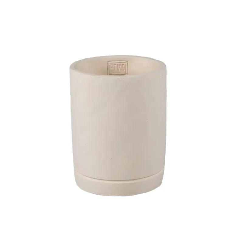 Blumentopf - Zylindrischer Zement, Runde Form, Matte Oberfläche, Cremefarbe, S – Vik | PTMD
