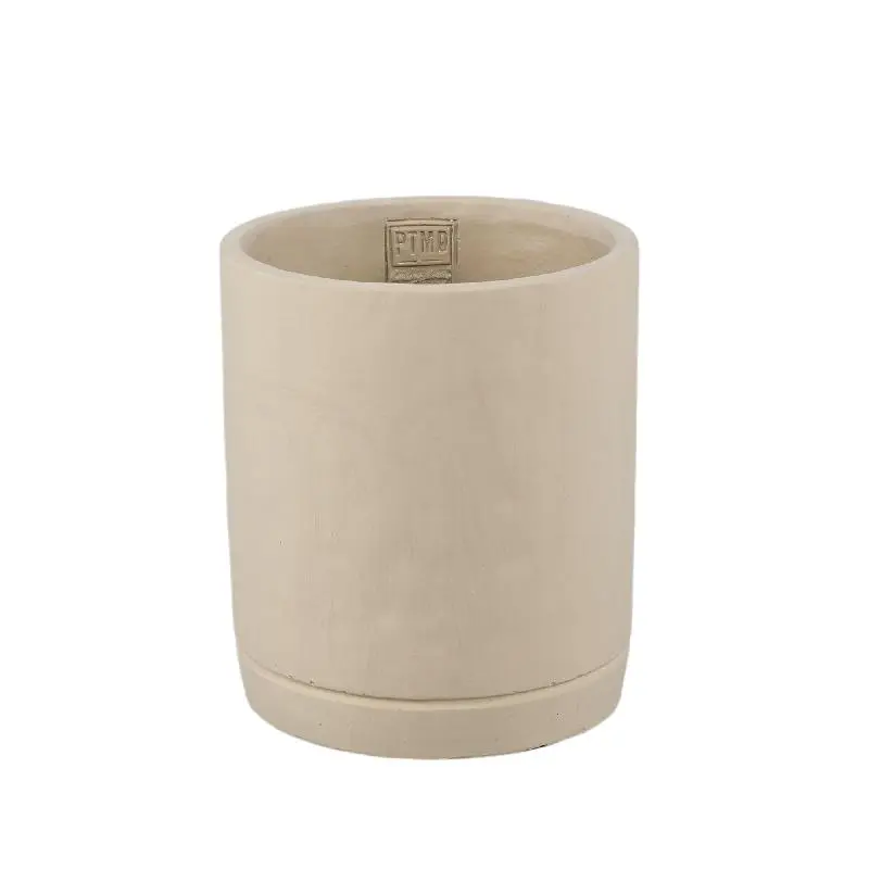 Blumentopf - Zylindrischer Zement, Runde Form, Matte Oberfläche, Taupe, M – Vik | PTMD