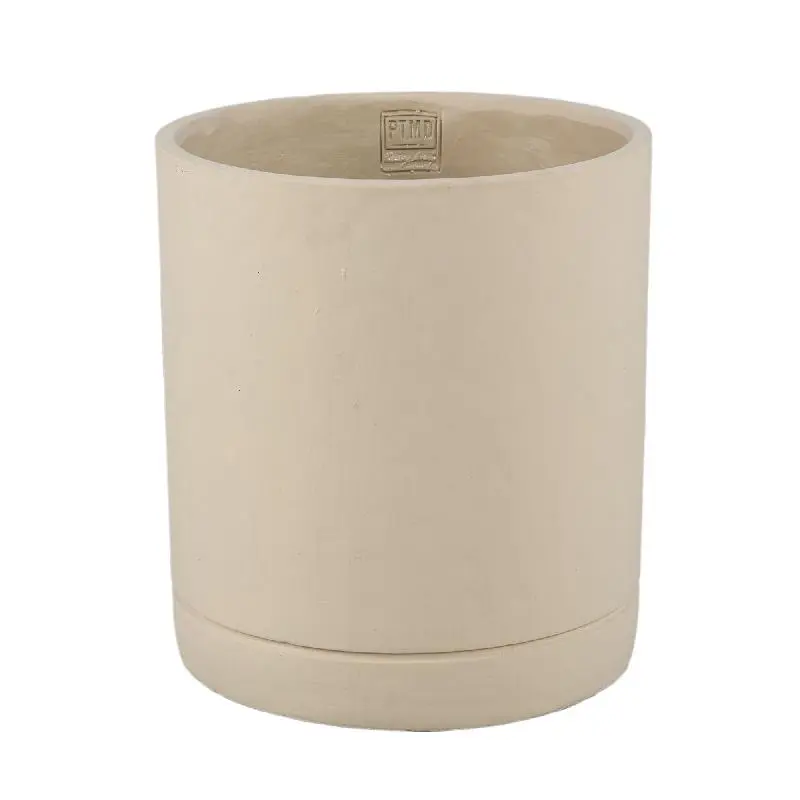 Blumentopf - Zylindrischer Zement, Runde Form, Matte Oberfläche, Taupe, XL – Vik | PTMD