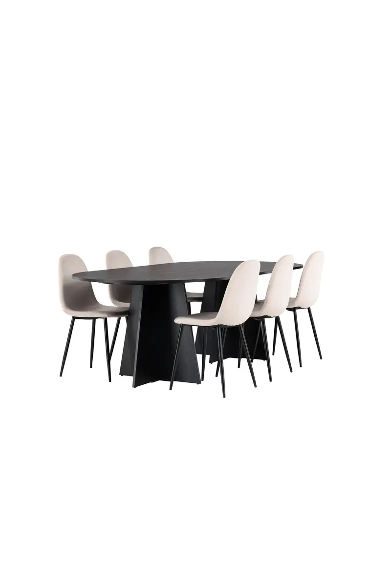 Bootcut ovales Essgruppen Set 7 teilig mit ovalem Esstisch 230 x 115 cm und 6 beigen Polar Esszimmerstühlen