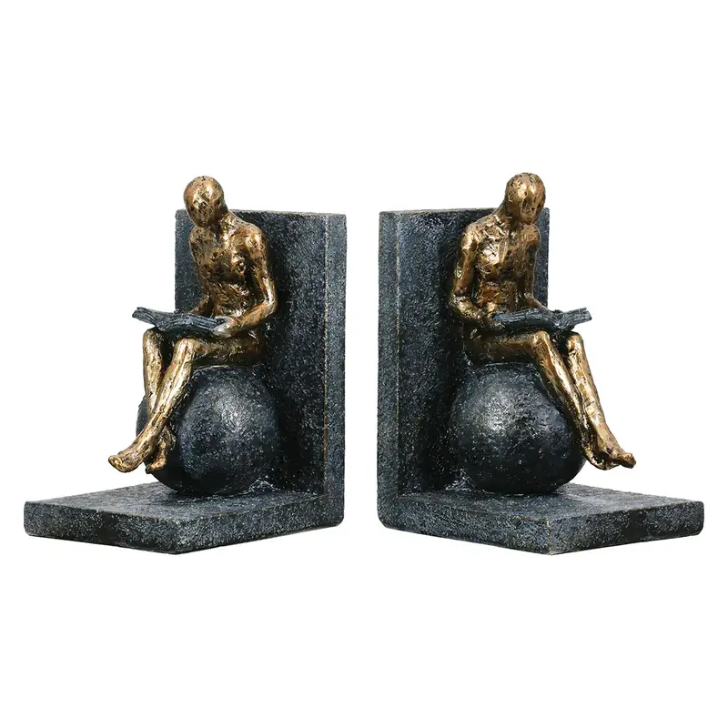 Buchstützen – Graue Kunstharz, Metallische Optik, Figurenmotiv | Gilde