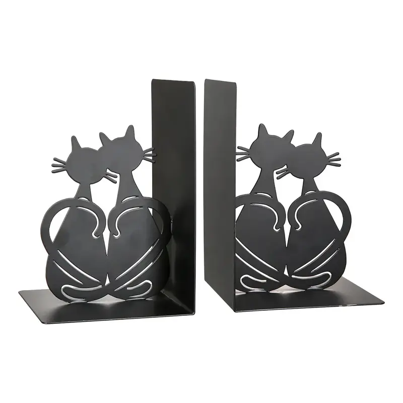 Buchstützen – Katzenmotiv, Schwarzes Metall, Dekorative Form, 17 cm - Love Cat | Gilde