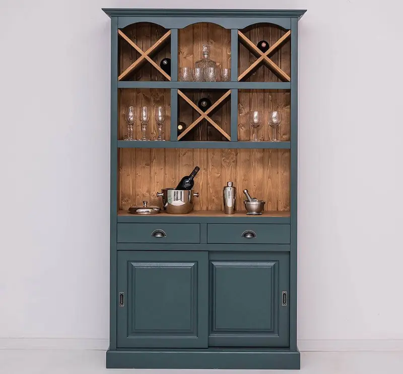 Buffet- und Weinschrank aus Massivholz mit Flaschenablagen